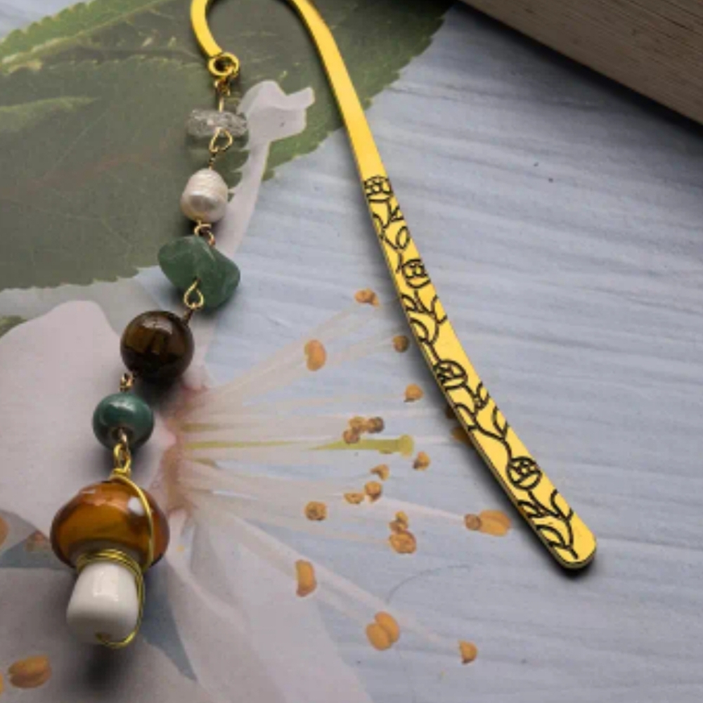 ❤️ Handmade Natural Stone Bookmark Set,Vintage Mushroom, Sun, Evil Eye Design
